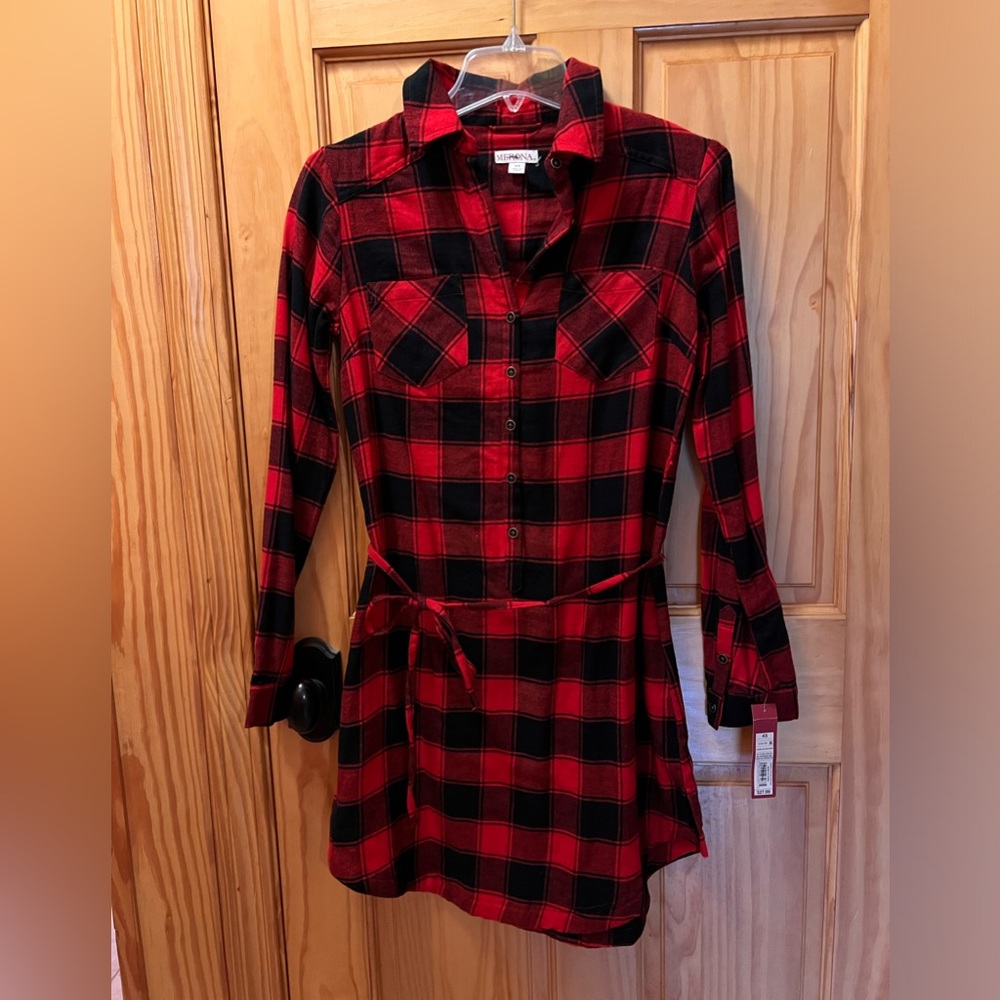 Merona Red and Black Plaid (Buffalo) Flannel Dress, NWT, Size XS